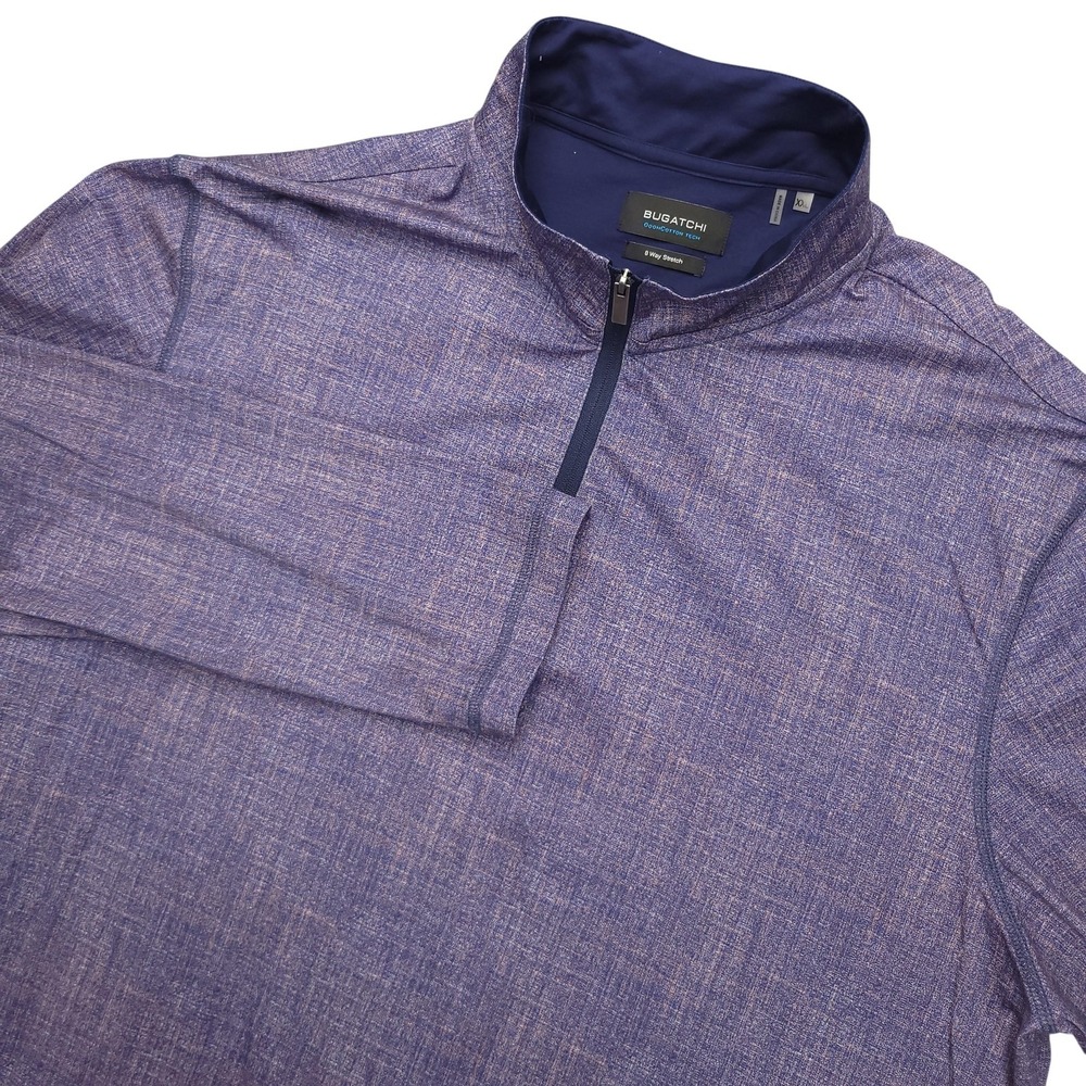 BUGATCHI Pullover Mens 2XL Purple OoohCotton Tech 1/4 Zip Mock Neck Stretch